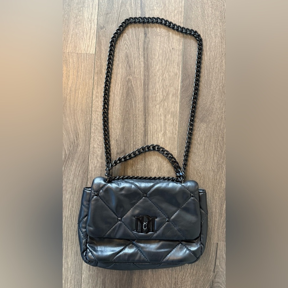 Badgley Mischka Black Quilted Chain Crossbody Bag Edgy Shoulder Purse Handbag - Picture 8 of 15